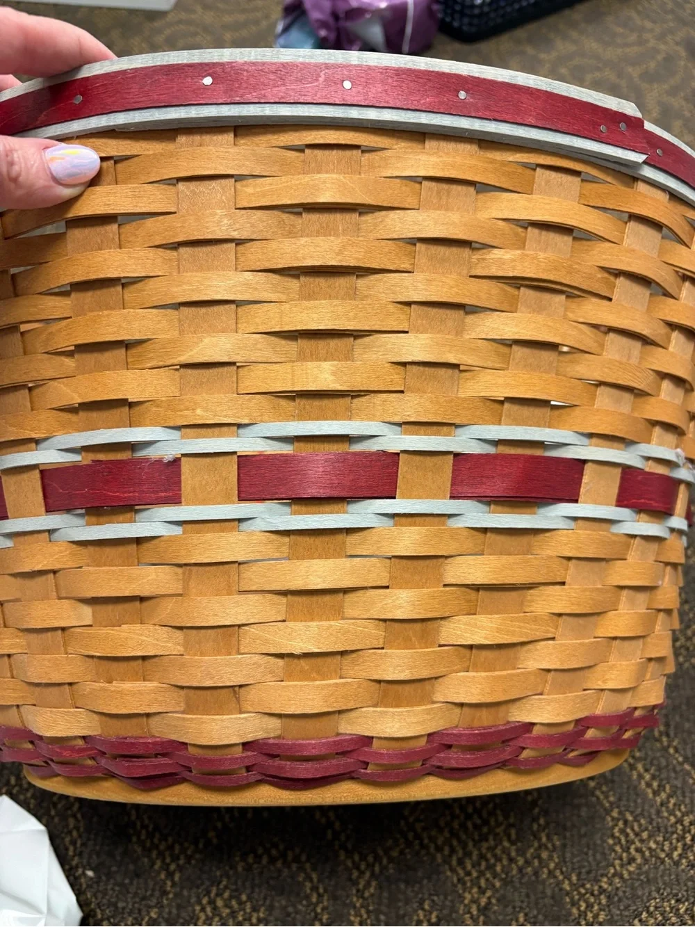 Longaberger Red and Natural Woven Basket with Ohio State Medallion